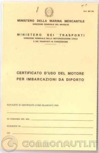 Duplicato certificato d'uso del motore